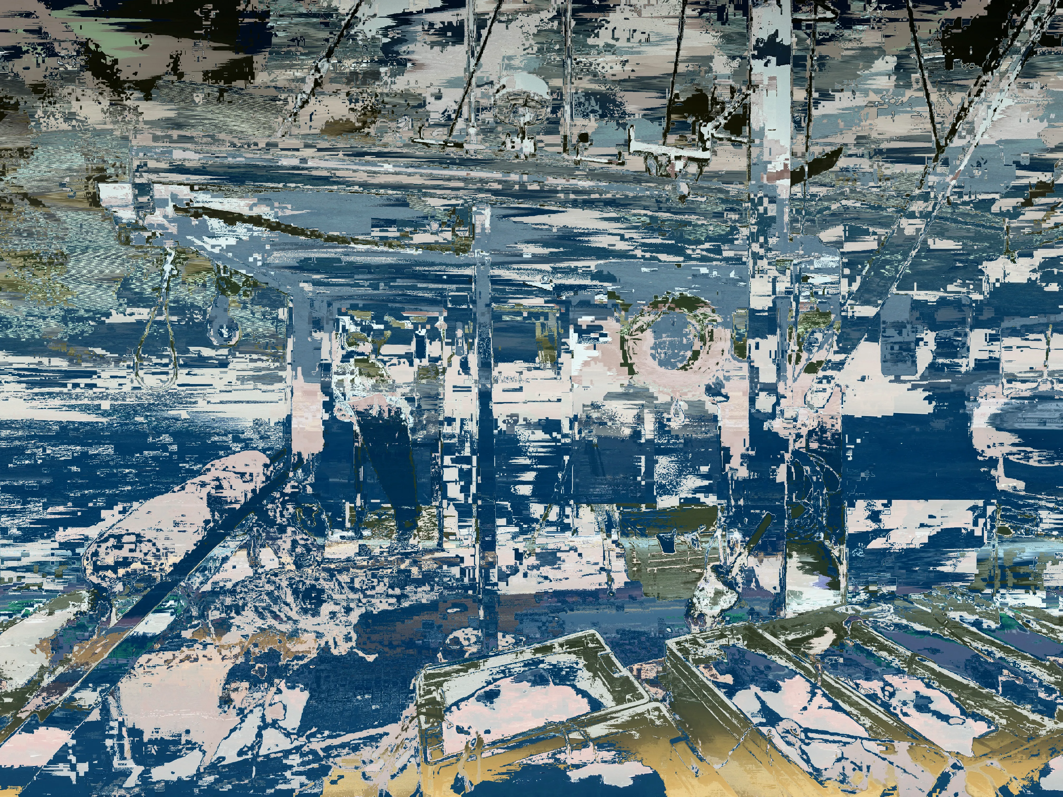 Fishing boat unsorted with city street by hue